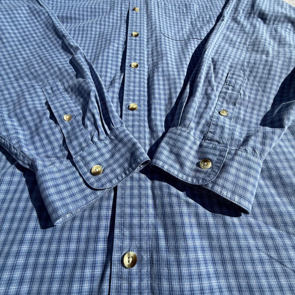 LL Bean Mens Large Tall Blue Plaid Button Down Shirt 100% Cotton Long Sleeve - Picture 3 of 13